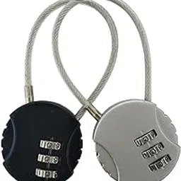 Store2508 Pack of 2 Combination Padlocks 3-Digit Cable Locks Travel Locks for Suitcase, Luggage, Bag, Locker etc (Black & Silver)-picture-12