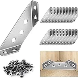 20PCS Universal Furniture Corner Connector, Stainless Steel Angle Brackets, Corner Bracket, Heavy Duty Corner Braces Solid Support for Wood Shelf, Cabinets, Shelving Brackets with Screws (20 Pcs)-image-4