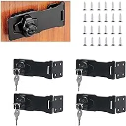 HASTHIP® 4 Set Door Lock with Key Locking Hasp Stainless Steel Knob Key Latch for Drawer Lock Cupboard Locks for Wardrobes Hasp Lock Catch Latch Safety Locks for Home, Office, Doors - Black-picture-18