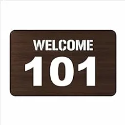 Number Plate 101 Door, Room, etc Engineered Wooden Board fixed with White color text water proofing PVC sticker | Easy installation type double sided tape fixed on backside and including Screw with Fixture-image-66