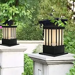 RBSK Metal and Glass Gate Light Waterproof Pillar Lamp Outdoor Decor Garden Lighting Pole Mount Exterior Fixture for Home Entrance Patio Compound Boundary ((Jail) (Bulb Not Included) (Pack of 2)-image-6