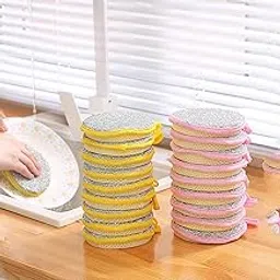 BRYFER Double-Sided Kitchen Dish Scrubber Sponges, Round Shape with Hanging Loop, Multicolores, Pack of 5-picture-15