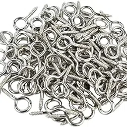 DIY Crafts 1 inch Small Screw Eyes Metal Eye Screw Hooks Self Tapping Screws Hook Ring Eyelet Hooks Silver / Gold (Pack of 91 Pcs, Silver Rust Proof Coating)-image-12