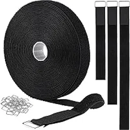 BOGOTA 1"x32ft Hook and Loop Velcro Straps with 50 Metal Buckles Adjustable Fastening Cable Straps Cut-to-Length Cinch Strap Reusable Nylon Securing Cord Ties for Organizer or Storage 1inch Wide Black-image-16