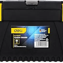 Deli DL432417 17" Multipurpose Tool Box with Transparent Storage Isolation Tray Two Layer Folding Structure Carry Handle Hand Tools Kit for DIY Home Professional Use (Pack of 1,Yellow/Black)-picture-15