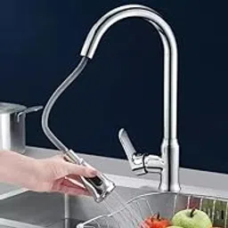 Plantex Pull-Down Kitchen Sink Tap/Pure Brass Sink Tap for Kitchen Basin with 360⁰ Swivel Spout/Kitchen Sink Faucet- (Chrome)-image-6