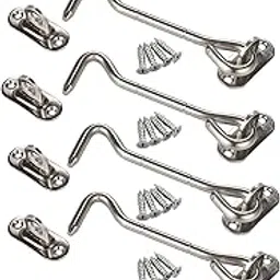 4 Pieces Stainless Barn Door Lock Gate Hardware, Sliding Door Latch with Eye Hook, Silver Steel Gate Latch for Outdoor Fence, Bathrooms, Sheds, Windows(8")-picture-16