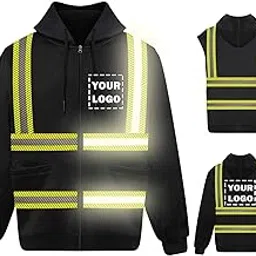 High Visibility Reflective Safety Hoodie Jacket With Removable Sleeve Hi Vis Outdoor Protective Workwear (Medium, Black - Style 4)-picture-21