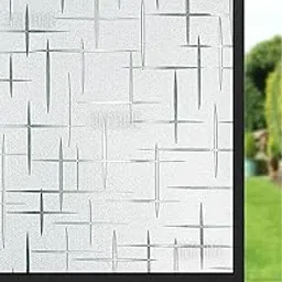 ONETON Frosted Glass Window Film Self Adheisve Decoartive Window Privacy Sheet Film UV Control Static Cling Removable Vinyl Frosted Privacy Film 12x36 Inch Cross Mines-image-38