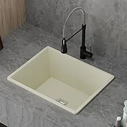 Quartz Granite Single Bowl Kitchen Sink with PVC Waste Pipe & Coupling | Durable Scratch & Heat Resistant Sink for Modular Kitchen Sink (Cream, 24 x 18 x 9 Inch)-picture-26