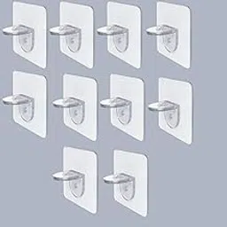 QEXLE Transparent Self Adhesive Wall Shelf Brackets for Wooden Board, Glass, Storage Rack, Kitchen, Bathroom, Office – No Drill Strong Support Holder-Pack of 10 image 1