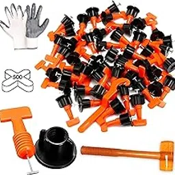 Buildingshop ISO 9001 Tile Leveling Clip Resuable/Tile Leveling System Kit Needle 1.5 MM, Suitable for Floor Tiles (Pack of 50/1 Pc Mallet / 2 MM- 500 Tile Spacer/Cut-Res Gloves) (Pack of 100) image 1
