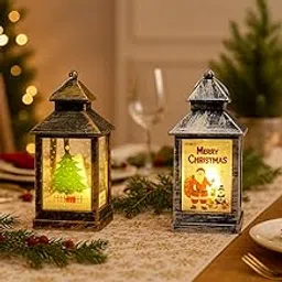 Christmas Lantern with LED Light, 10 cm Height, Decorative Table Lamp, Santa and Tree Design, 7 cm Base (Pack of 6)-picture-12