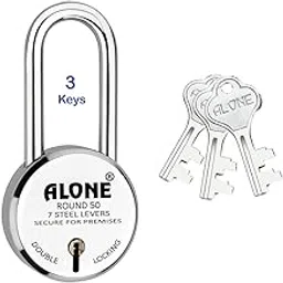 FITHOME Alone Round Padlock Small Size 50mm Long Shackle 3 Keys Padlock | 7 Levers Double Locking | Lock and Keys for Home Door Grill Gate Shop Shutter, Chrome Finish (Pack of 1)-picture-10