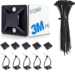 100 Pack Zip Tie Adhesive Mounts Self Adhesive Cable Tie Base Holders with Multi-Purpose Cable Tie (Black)-picture-14