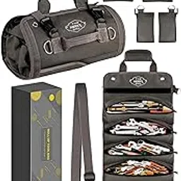 HennyBags® Tool Organizer Bag, Heavy-Duty Waxed Oxford Tool roll up bag, Tool bag roll, Tool roll bag, Tool roll organizer, Rust-Proof YKK Zippers & Secure Buckle. For Mechanic & Electricians. (Gray)-image-8