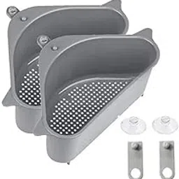 ACORMEK Sink Basket Strainer Kitchen Triangle Drain, Corner Shelf Sink Sponge Holder Sink Strainer Holder Multifunctional Box Organizer for Soap, Dishwashing,etc(Pack of 2)(Plastic)-image-29