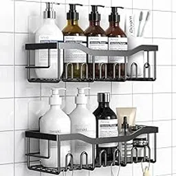 TORO Stainless Steel Self Adhesive Bathroom Shelf for Wall Bathroom Organiser for Accessories Items Bathroom Stand/Rack/Shelves Without Drilling (Black, Shelf Combo)-picture-18