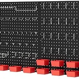 158PCS Metal Pegboard Kit with Hooks for Wall Garage Tools Pegboard Storage System for Garage (Red Box, 4-12X24)-picture-11