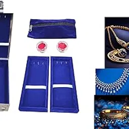 GinoSet Stainless Steel Safe Bank Locker Jewellery Ornaments Storage And Cash Container Box with Cushion - with Velvet Lining Size-10.2 Inch (Blue)-picture-26