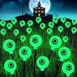 Solar Eyeball Lights Outdoor Halloween, 4 Pack 32 LED Halloween Eyeball Lights Outdoor Waterproof 8 Modes Scary Eyeballs Swaying Lights, Eyeballs Halloween Decor for Outside Yard Garden Party (Green)-image-39