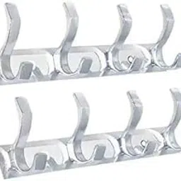 MAP Pack of 2 Stainless Steel Premium Fescue Dual Edge 4 pin Cloth Hanger. Bathroom Wall Door Hook.Silver crome Hook-picture-11