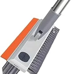 Lunavi 3-in-1 Bathroom Cleaning Brush, 180° Rotating Head, Long Handle Floor Scrubber with Wiper, Orange-picture-15