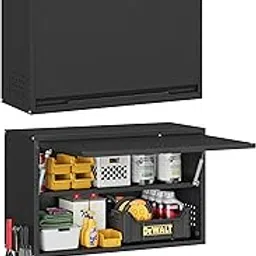 Bestoo Metal Garage Wall Cabinet with Up-Flip Door, Garage Cabinets Wall Mounted with Adjustable Shelf, 19.7" H Metal Wall Cabinets for Garage Basement Pantry (Assembly Required, Black)-picture-22