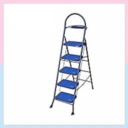 FAMILIA- Premium Steel Anti Slip Foldable 5-Step Ladder for Home with Wheels Heavy Duty, Anti-Fold Locks, Support Handle and Tool Tray, Strong Wide Anti Skid Matt Step (5 Step, Blue)-image-12