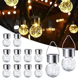 Solar Powered Outdoor Hanging Lights: Colorful LED Crackle Glass Ball Pathway Lanterns for Garden D√©cor-image-66