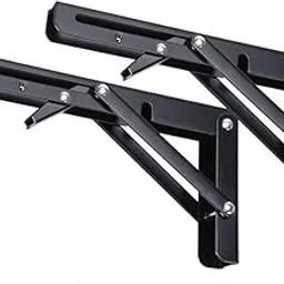 Hovico 2-Pc Folding-Heavy Duty Black Metal Shelf Bracket Bench Table,Stretch Shelf Rack,Kitchen Microwave Oven Stand,Shelf Hinge Wall Mounted Space Saving DIY Bracket,Max Load:155kg(20cm>8inch)-image-97