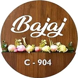 ARTICA Wooden Round Shape Name Plate with Planter – Customizable Nameplate for Home, Office, Villa & Restaurant | Elegant Wall Hanging Décor | Personalized Wooden Name Board with Greenery Touch-image-0