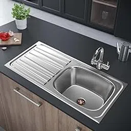 Johnson Nexa SS304 Single Bowl Kitchen Sink with Drain Board and Waste Coupling | Satin Finish | 37"x 18"x 8" | 10 Years Warranty-picture-16