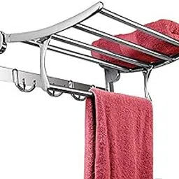 Plantex Towel Hanger for Bathroom/Stainless Steel Folding Towel Holder Stand/Towel Rack for Bathroom (18 Inch-Chrome Finish) image 1