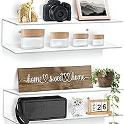 Clear Acrylic Floating Shelves - 2 Tier Wall Mounted Bathroom Organizer Set of 2 (18") - Space Saving Display Shelf for Makeup, Skincare, Kitchen Spices, & Home Decor-picture-17