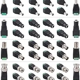 River Fox 40 Pcs (20 Pairs x Male + 20 Pairs x Female) 5.5mm x 2.1mm Female Male DC Power Connector, BNC Male Female Balun Connector for Led Strip CCTV Security Camera Cable Wire Ends Plug Barrel Adapter-image-37