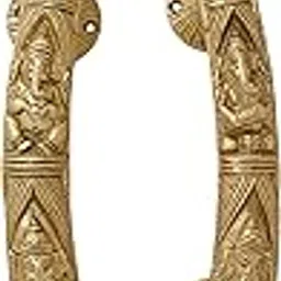 Two Moustaches Tuskar Style Ganesha Carving Brass Door Handle Pair (Antique Yellow) - 2 Pieces - Brass, Pull Handle-picture-22