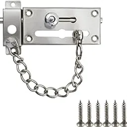 YelaJoy Slide Bolt Gate Latch Door Lock with Chain, Stainless Steel Inside Latch, Lock with Spring Button, Double Side Gate Latches Hardware Chain Bolt Double Lock for Inside Door(Black) (silver)-image-15