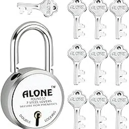 Alone Padlock Small Size 50mm 10 Keys Hard Shackle Double Locking | Padlocks for Home Door gate Shop Shutter Chrome Finish Rust Free (Pack of 1)-image-38