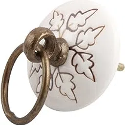 Indian-Shelf 4 Pack Brown Leaf Etched Flat Ceramic Drawer Knobs for Kitchen Cabinet Hardware Door Decorative Dresser Pulls Luxurious Upgrade-image-1