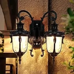 The Crafted Gesture Victorian Wall Sconce Light, Antique 2-Light Outdoor Metal Lantern, Clear Glass Shade, for Entryways, Outdoors, Patios (Black)-image-37