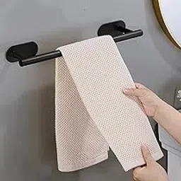 OSLEN 24 Inch Self Adhesive Stainless Steel Bathroom Towel Bar | Towel Rod Hanger for Bathroom | Wall Mounted Towel Holder | Towel Rack for Bathroom | Hand Towel Stand for Kitchen and Washroom (Black)-picture-11