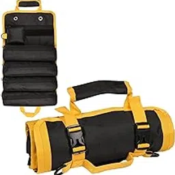 GIGAWATTS Household Tool Bag Roll Up with Pockets Heavy Duty Buckles Multipurpose Tools Organizer Durable Storage Kit for Professional Home Electrician Technician Plumber (Pack of 1, Yellow & Black)-image-87