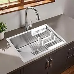 Goonj Premium Handmade Stainless Steel Sink, Single Bowl Rust Proof Kitchen Sink with Designer Square Drain (24 * 18)-image-18