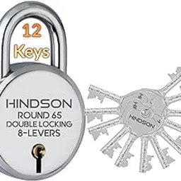 HINDSON Round 65mm Padlock | Heavy Duty Metal Body Lock | Double Locking | 8 Steel Levers | 12 Silver Keys with Keychain | Silver Finish | Home Improvement | Made in India-image-50
