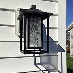 ALOADECOR 1 Light Black Dawn Sensor Outdoor Wall Lantern Coach Sconces Light with Seed Glass and Internal GFCI Outlets Modern Outdoor Lighting Fixture Wall Mount for Garden W 16cm-image-39