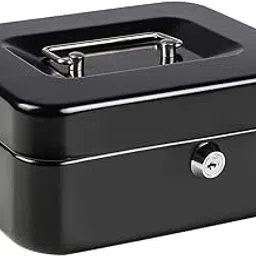 Medium Metal Cash Box with Key Lock Safe and Money Tray for Security,Money Saving Organizer, Parrency Large Money Box with Key Lock，7 4/5" x 6 4/5" x 3 3/5"，Black-image-24