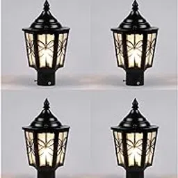 Black Iron Glass Fixed Gate Light Pack of 4 | Outdoor Garden Roof Entrance Lamp | Weather-Resistant Durable Exterior Fixture-picture-15