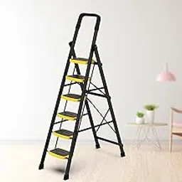 Asian Paints TruCare Home Elite 6-Steps Ladder, Foldable with Slip-Resistant Steel Steps, Heavy Duty, Anti-Skid PVC Feet, Double-Locking Technology, Secured Hand Grip, (Black & Yellow)-image-32