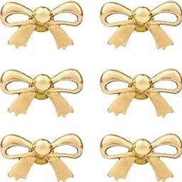 Indian-Shelf 6 Pieces Brass Gold Bow Drawer Knobs for Kitchen Cabinet Hardware Nursery Door Decorative Tie Kids Dresser Knobs Pulls Premium Vintage image 1